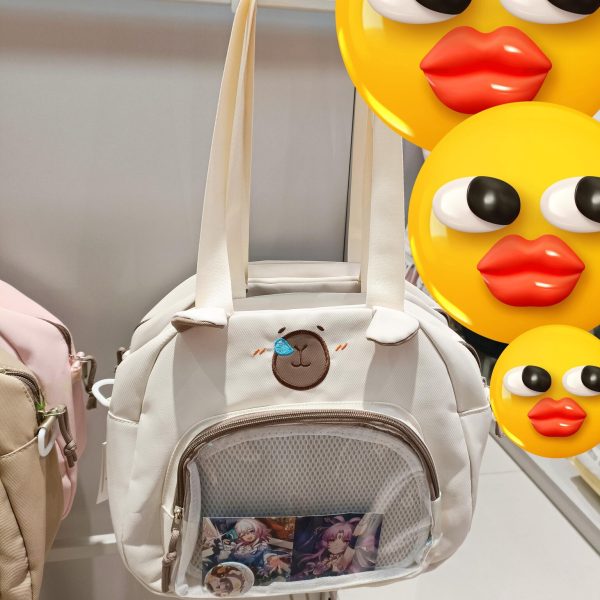 Bear Ita Crossbody Bag with Clear Window for Plushies and Pins — crossbody ita bag detail view