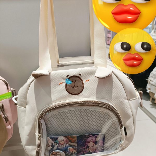 Bear Ita Crossbody Bag with Clear Window for Plushies and Pins — crossbody ita bag detail view
