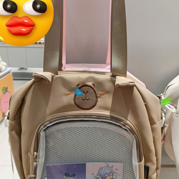 Bear Ita Crossbody Bag with Clear Window for Plushies and Pins — crossbody ita bag detail view