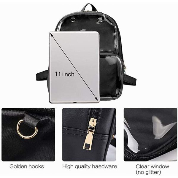 Black Backpack with Clear Window for Photocards and Pins — ita backpack detail view