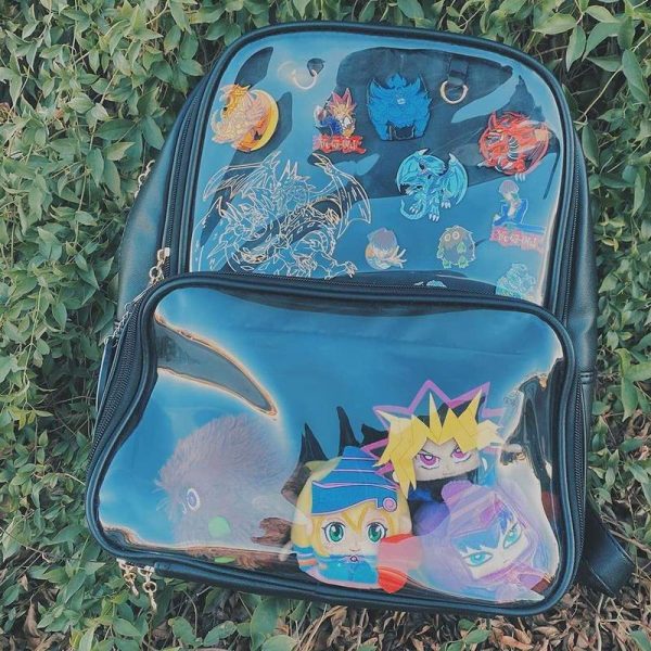 Black Backpack with Clear Window for Photocards and Pins — ita backpack detail view