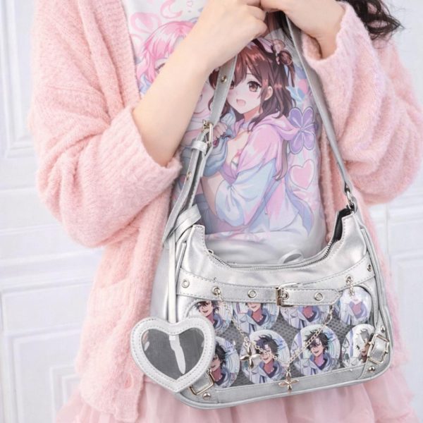 Black Convertible Ita Bag with Clear Window for Photocards and Pins — ita bag detail view