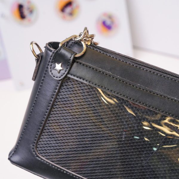 Black Convertible Ita Bag with Clear Window for Pin Display — ita bag detail view