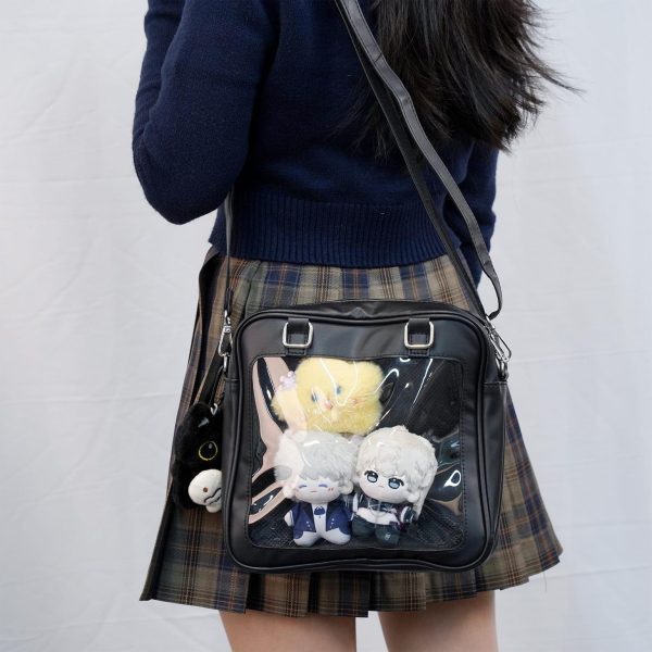 Black Convertible Ita Bag with Clear Window for Pin Display — ita bag detail view
