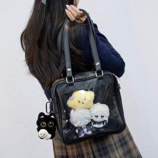 Black Convertible Ita Bag with Clear Window for Pin Display — ita bag detail view