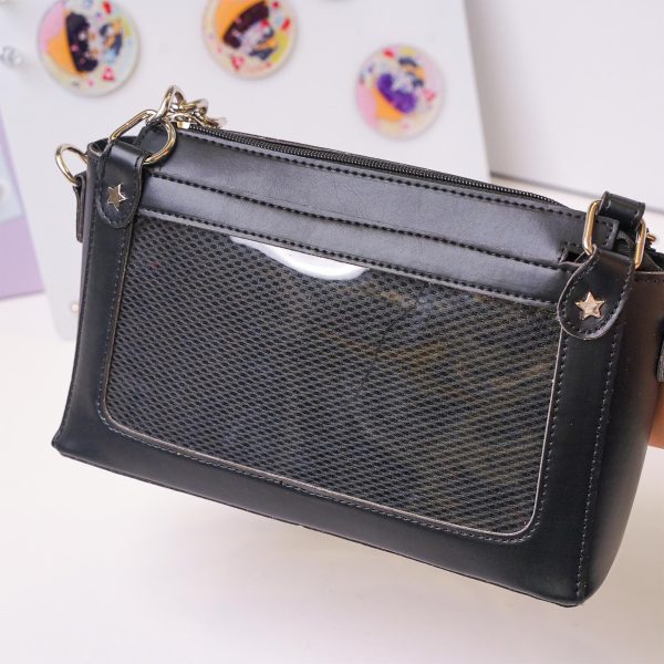 Black Convertible Ita Bag with Clear Window for Pin Display — ita bag detail view