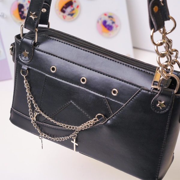 Black Convertible Ita Bag with Clear Window for Pin Display — ita bag detail view