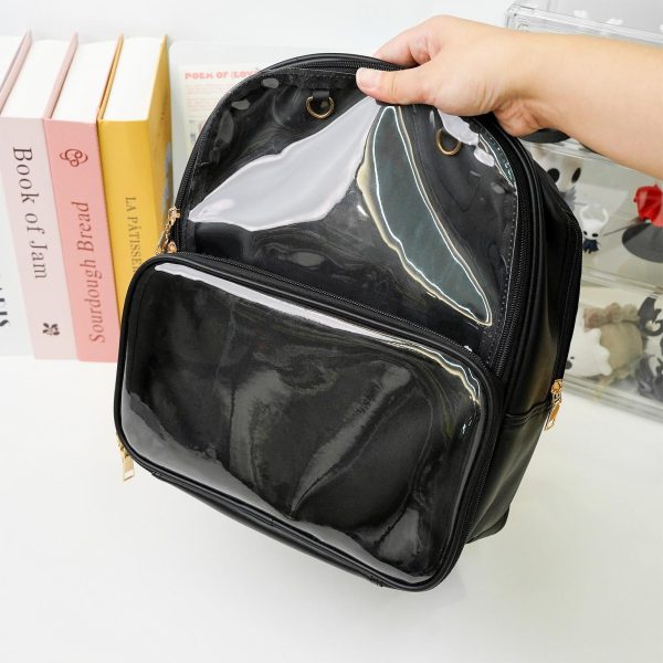 Black Ita Backpack with Clear Window for Pin Display — ita backpack detail view