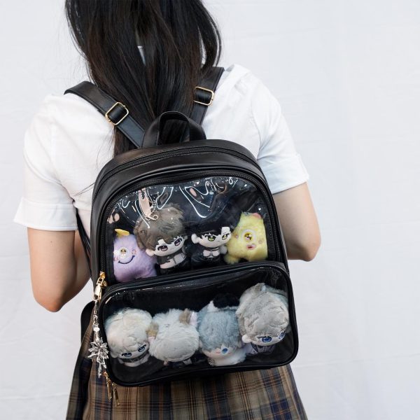 Black Ita Backpack with Clear Window for Pin Display — ita backpack detail view