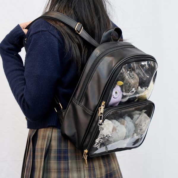 Black Ita Backpack with Clear Window for Pin Display — ita backpack detail view