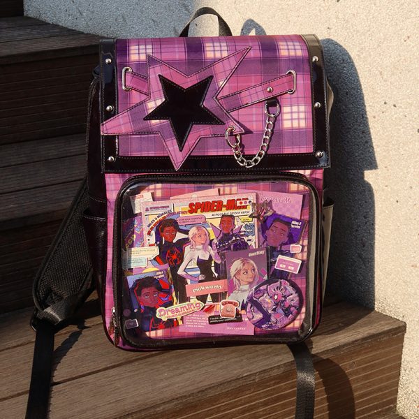 Black Ita Backpack with Clear Window for Plushies and Pins — ita backpack detail view