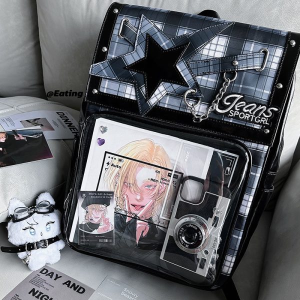 Black Ita Backpack with Clear Window for Plushies and Pins — ita backpack detail view