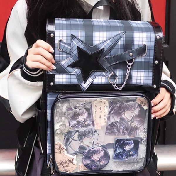 Black Ita Backpack with Clear Window for Plushies and Pins — ita backpack detail view