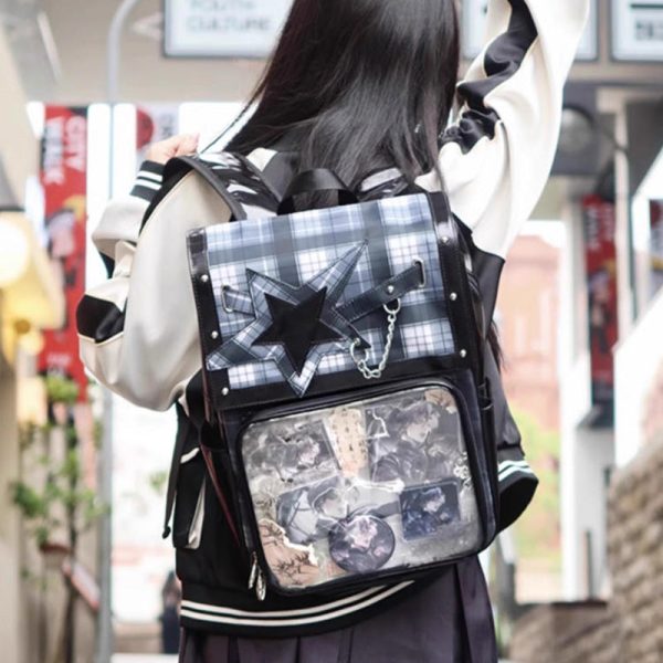 Black Ita Backpack with Clear Window for Plushies and Pins — ita backpack detail view