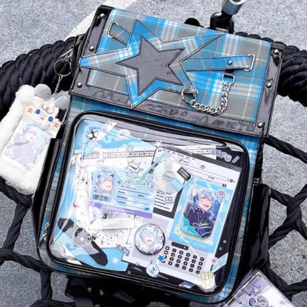 Black Ita Backpack with Clear Window for Plushies and Pins — ita backpack detail view