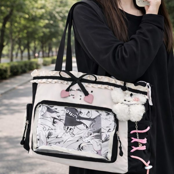 Black Ita Shoulder Bag for Pin Display — crossbody ita bag detail view