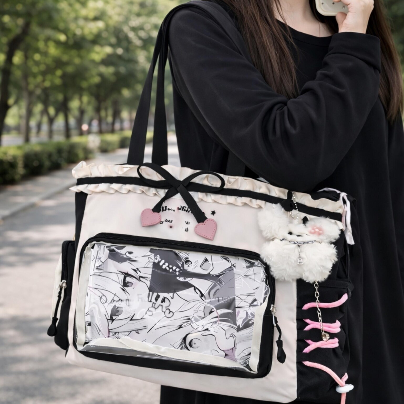 Black Ita Shoulder Bag for Pin Display Black Ita Shoulder Bag for Pin Display — crossbody ita bag detail view