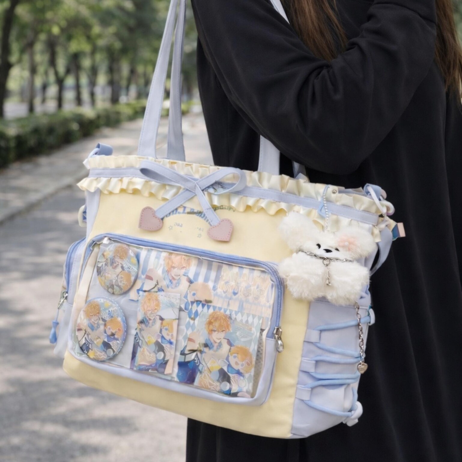 Black Ita Shoulder Bag for Pin Display Black Ita Shoulder Bag for Pin Display — crossbody ita bag with clear display window