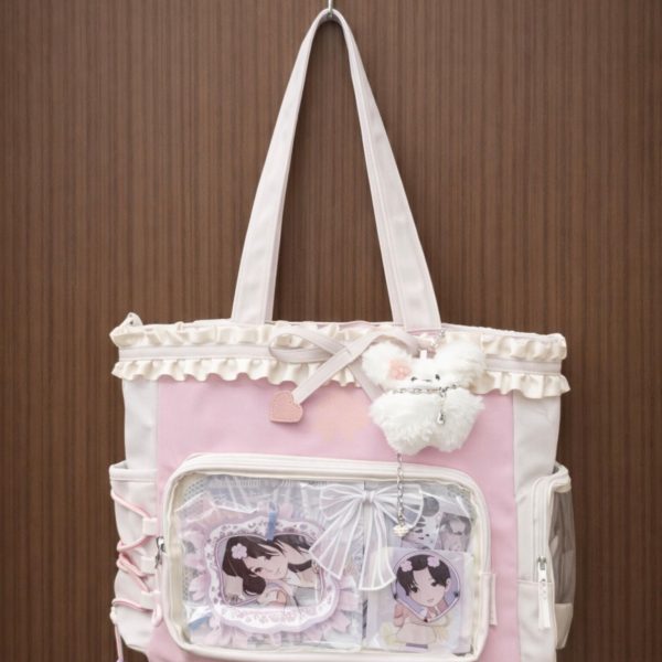 Black Ita Shoulder Bag for Pin Display — crossbody ita bag detail view