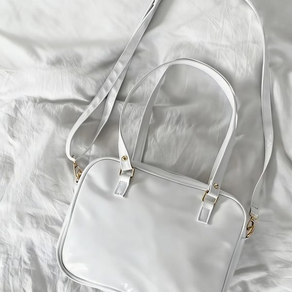Black Ita Shoulder Bag with Clear Window for Plushies and Pins — crossbody ita bag detail view