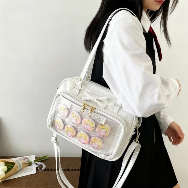 Black Ita Shoulder Bag with Clear Window for Plushies and Pins — crossbody ita bag with clear display window