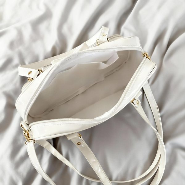 Black Ita Shoulder Bag with Clear Window for Plushies and Pins — crossbody ita bag detail view