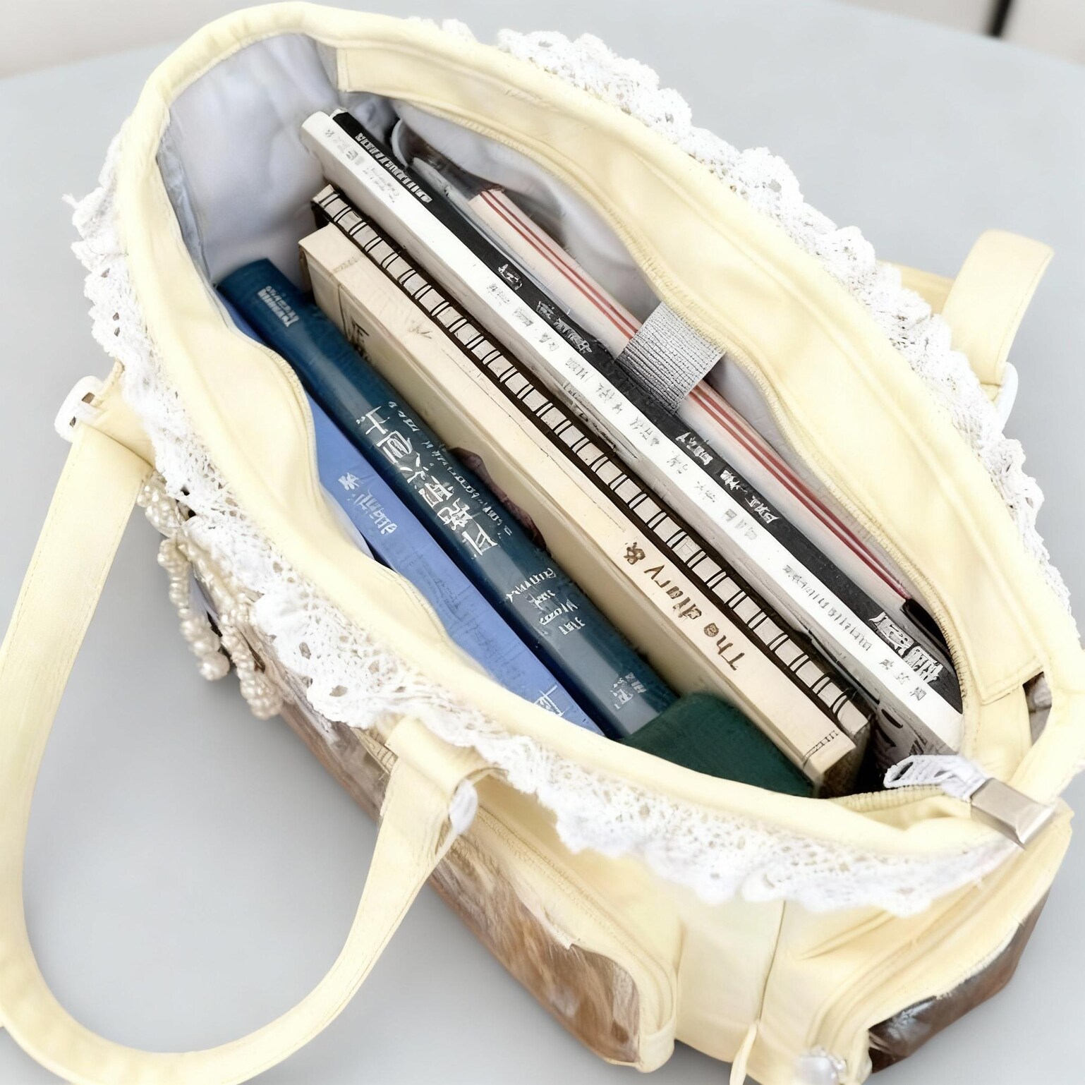 Black Ita Tote Bag with Clear Window for Plushies and Pins Black Ita Tote Bag with Clear Window for Plushies and Pins — ita tote bag detail view