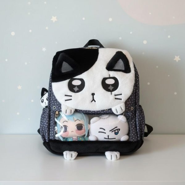 Black Kawaii Cat Ita Backpack for Plushies and Pins — ita backpack detail view