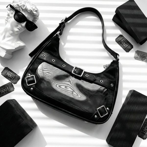 Black Kawaii Convertible Ita Bag for Pin Display — ita bag with clear display window