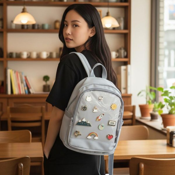 Black Kawaii Convertible Ita Bag for Pin Display — ita bag detail view