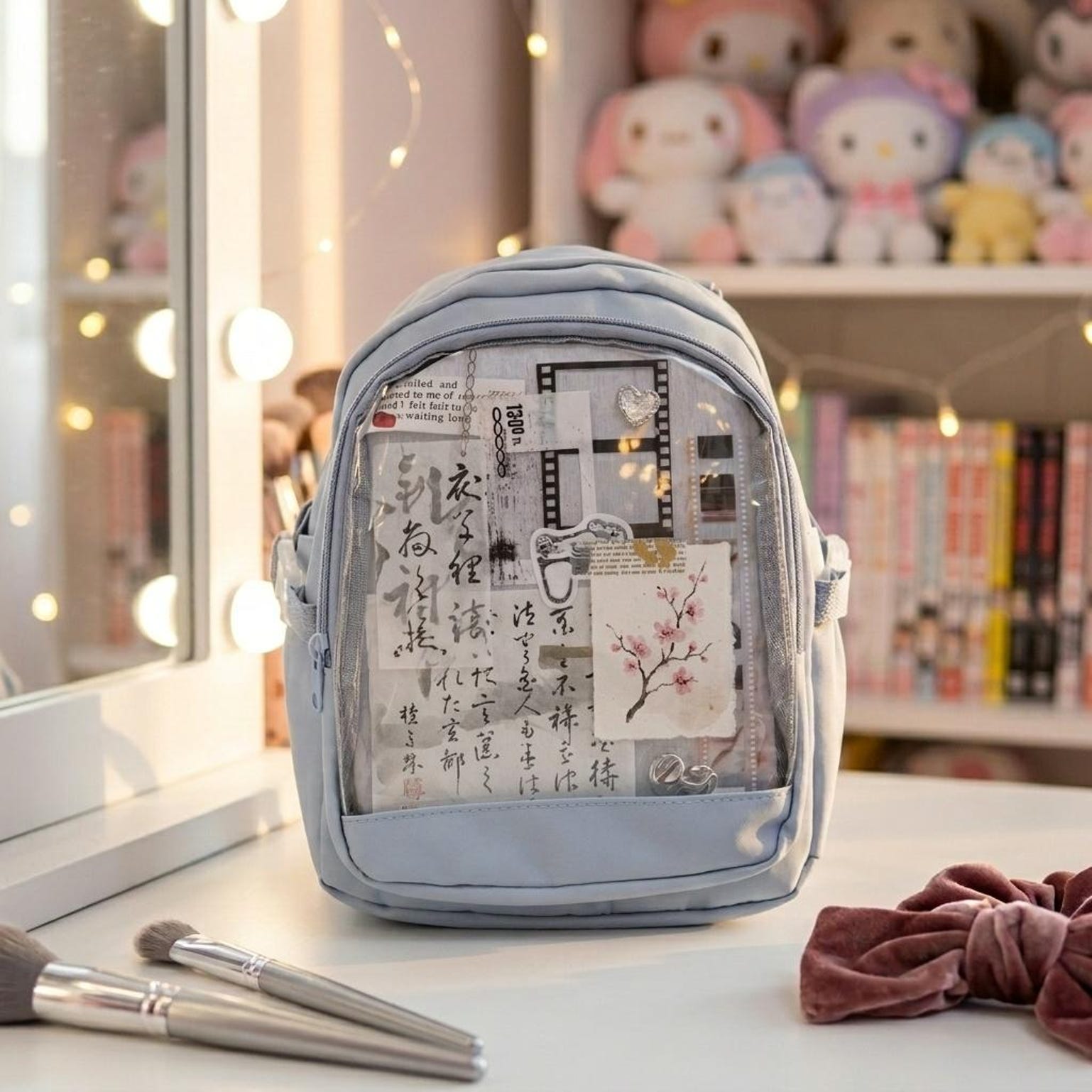 Black Kawaii Convertible Ita Bag for Pin Display Black Kawaii Convertible Ita Bag for Pin Display — ita bag detail view