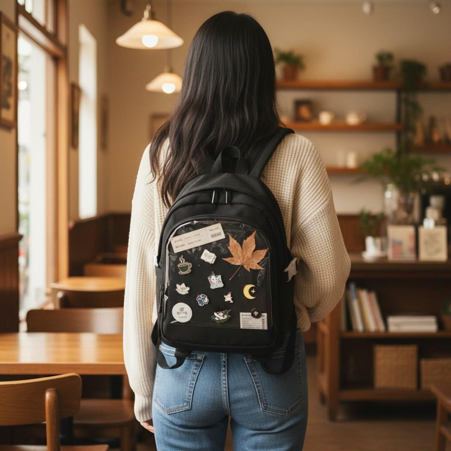 Black Kawaii Convertible Ita Bag for Pin Display Black Kawaii Convertible Ita Bag for Pin Display — ita bag detail view