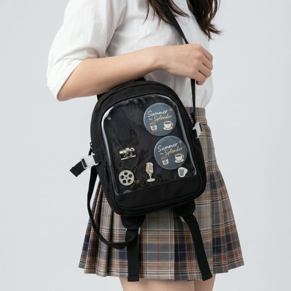 Black Kawaii Convertible Ita Bag for Pin Display — ita bag with clear display window
