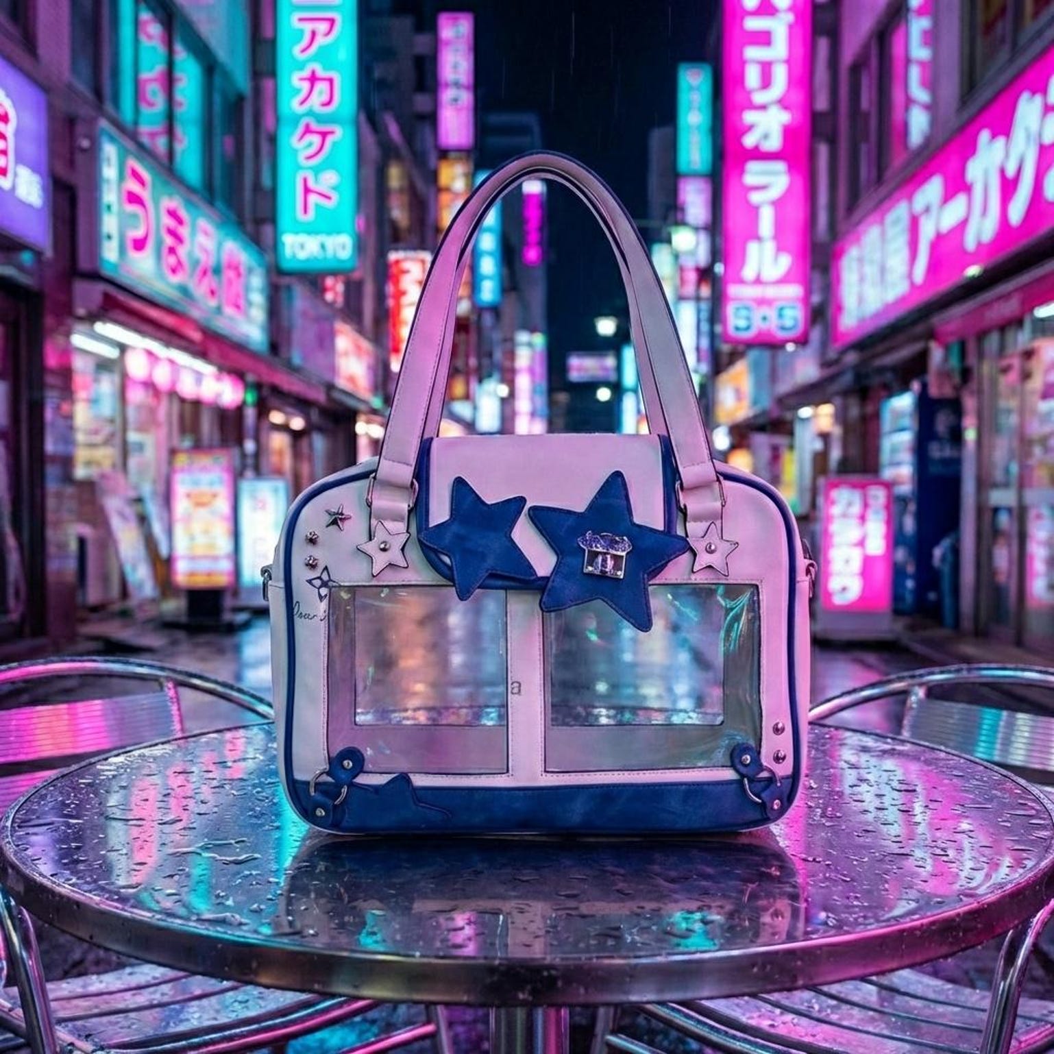 Black Kawaii Convertible Ita Bag for Pin Display Black Kawaii Convertible Ita Bag for Pin Display — ita bag detail view