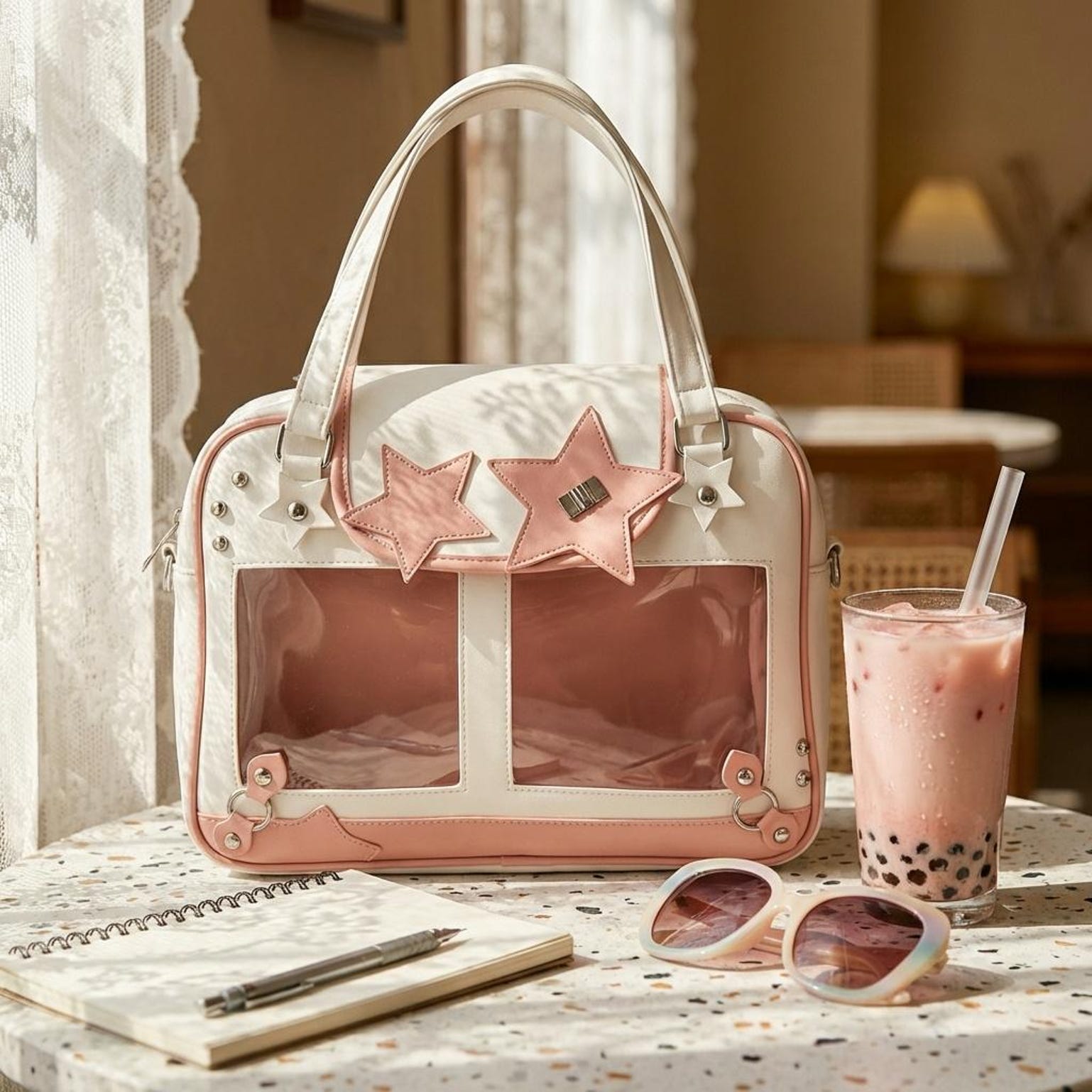 Black Kawaii Convertible Ita Bag for Pin Display Black Kawaii Convertible Ita Bag for Pin Display — ita bag detail view