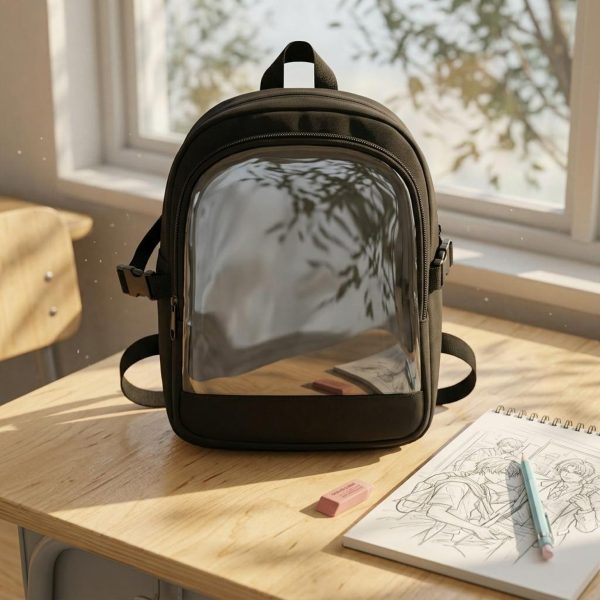 Black Kawaii Convertible Ita Bag for Pin Display — ita bag detail view