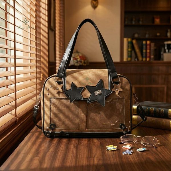Black Kawaii Convertible Ita Bag for Pin Display — ita bag detail view