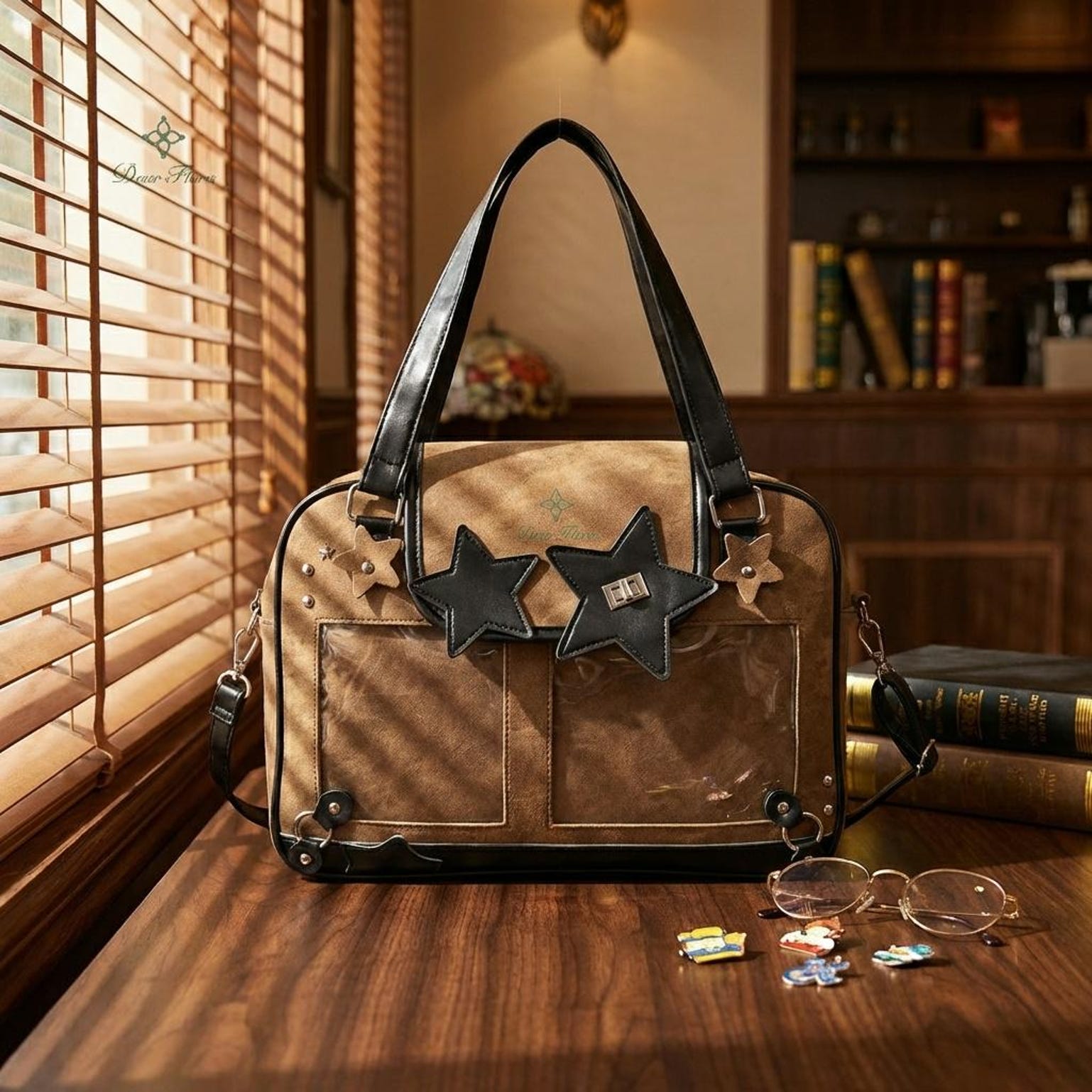 Black Kawaii Convertible Ita Bag for Pin Display Black Kawaii Convertible Ita Bag for Pin Display — ita bag detail view