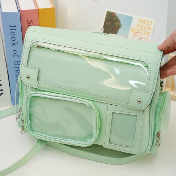 Black Kawaii Convertible Ita Bag with Clear Window for Photocards and Pins — ita bag detail view
