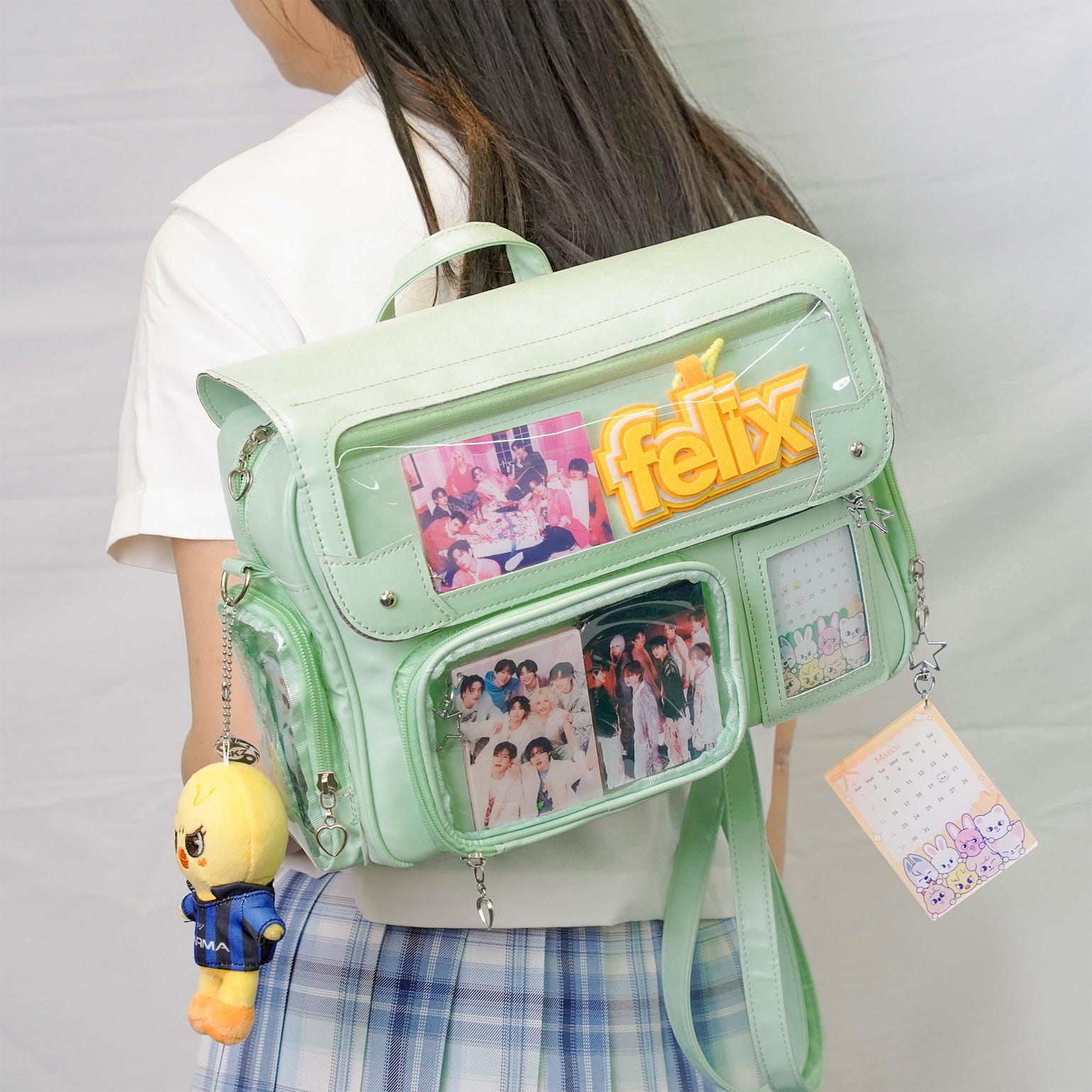 Black Kawaii Convertible Ita Bag with Clear Window for Photocards and Pins Black Kawaii Convertible Ita Bag with Clear Window for Photocards and Pins — ita bag detail view
