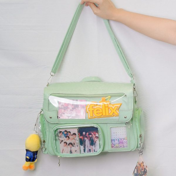 Black Kawaii Convertible Ita Bag with Clear Window for Photocards and Pins — ita bag detail view
