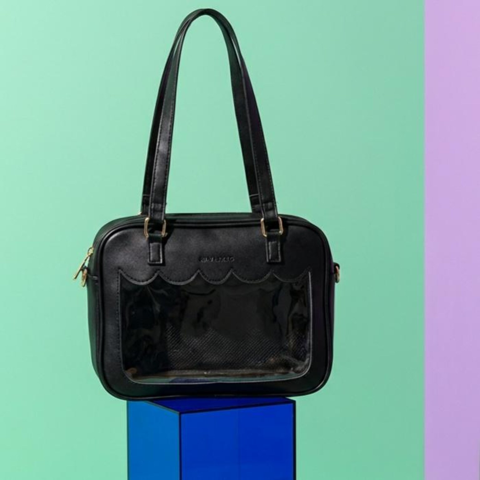 Black Kawaii Convertible Ita Bag with Clear Window for Pin Display Black Kawaii Convertible Ita Bag with Clear Window for Pin Display — ita bag with clear display window