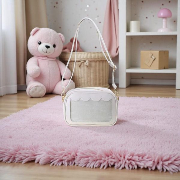 Black Kawaii Convertible Ita Bag with Clear Window for Pin Display — ita bag detail view