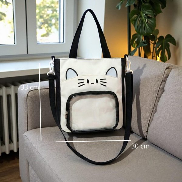 Black Kawaii Convertible Ita Bag with Clear Window for Pin Display — ita bag detail view