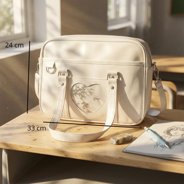 Black Kawaii Convertible Ita Bag with Clear Window for Pin Display — ita bag detail view