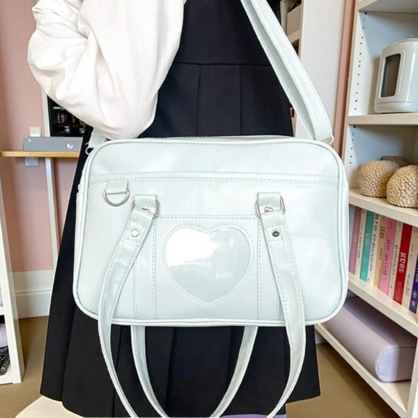 Black Kawaii Convertible Ita Bag with Clear Window for Pin Display — ita bag detail view