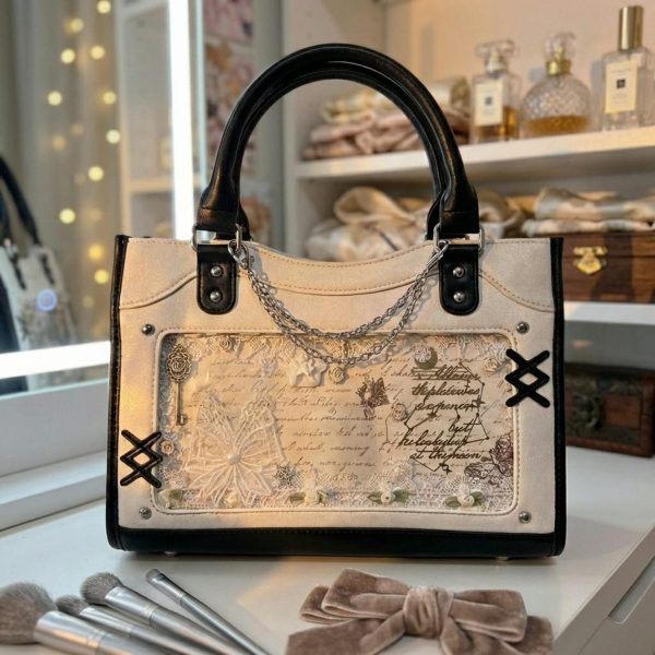 Black Kawaii Convertible Ita Bag with Clear Window for Pin Display — ita bag detail view