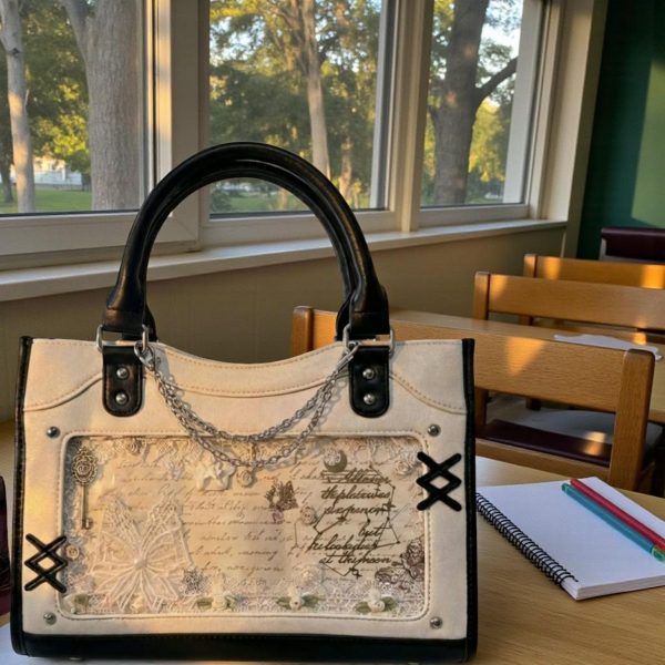 Black Kawaii Convertible Ita Bag with Clear Window for Pin Display — ita bag detail view