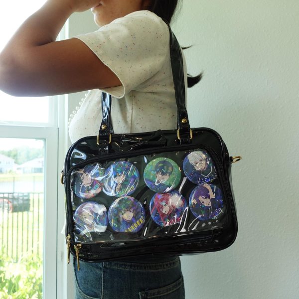 Black Kawaii Convertible Ita Bag with Clear Window for Pin Display — ita bag with clear display window