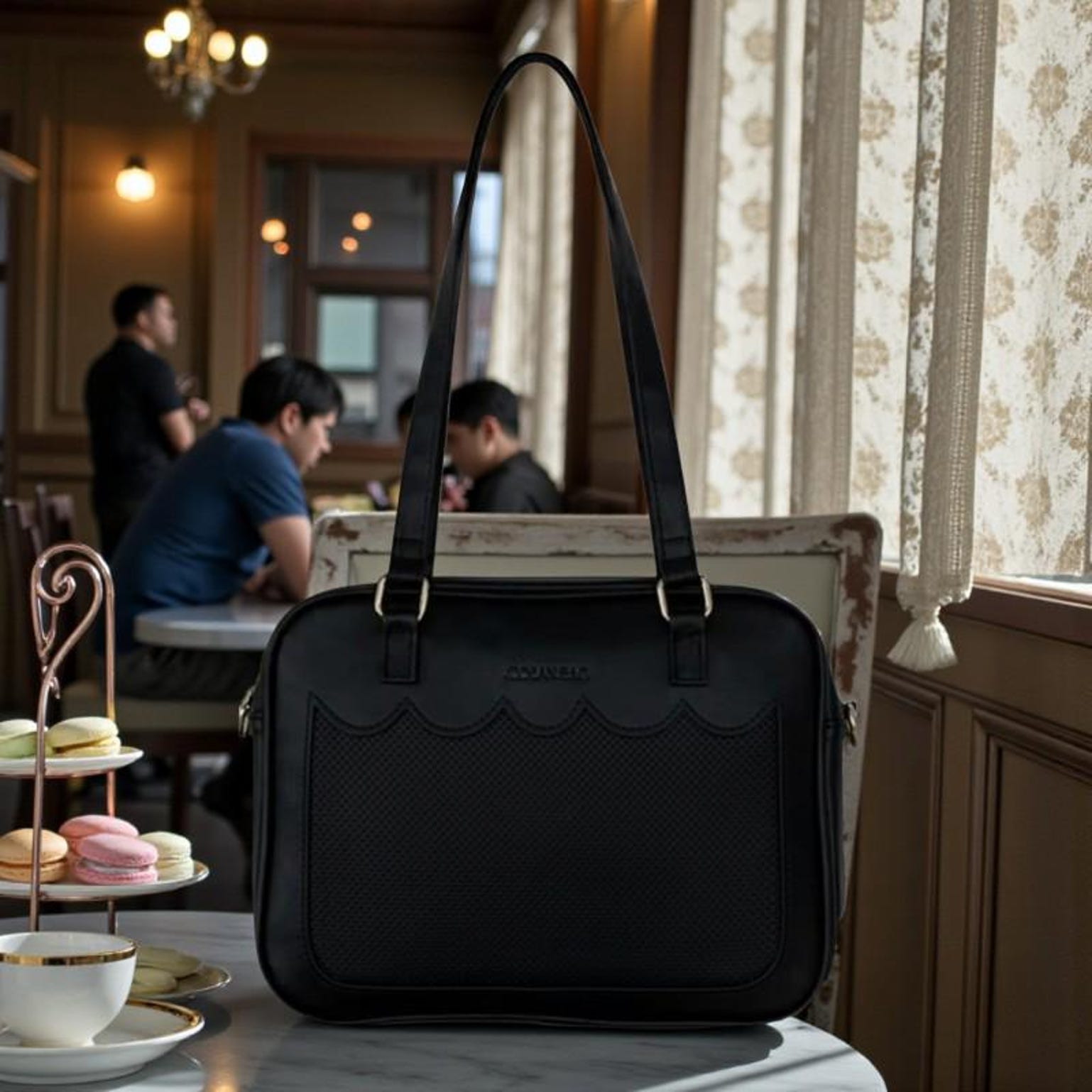 Black Kawaii Convertible Ita Bag with Clear Window for Pin Display Black Kawaii Convertible Ita Bag with Clear Window for Pin Display — ita bag detail view
